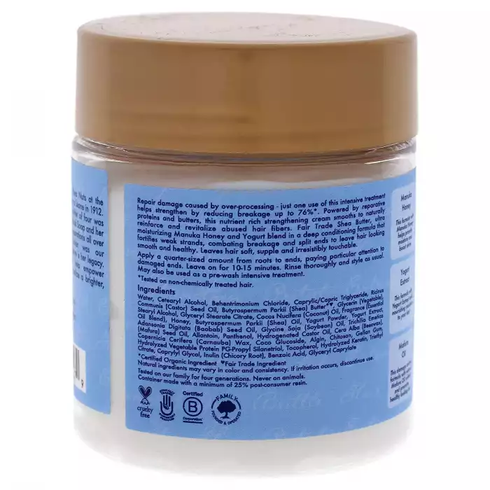 SheaMoistures Manuka Honey & Yogurt Hydrate + Repair Protein-Strong Treatment with Mafura & Baobab Oils is powered by reparative proteins and butters. This nutrient-rich blend of shea butter is boosted by addition of an | Veela Beauty SheaMoistures Manuka Honey & Yogurt Hydrate + Repair
