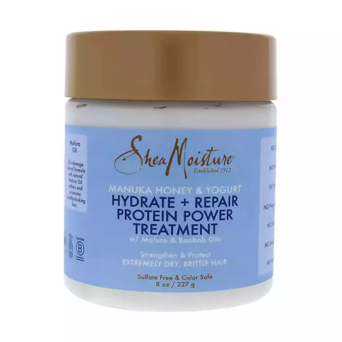SheaMoistures Manuka Honey & Yogurt Hydrate + Repair Protein-Strong Treatment with Mafura & Baobab Oils is powered by reparative proteins and butters. This nutrient-rich blend of shea butter is boosted by addition of an | Veela Beauty SheaMoistures Manuka Honey & Yogurt Hydrate + Repair