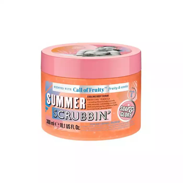 Transport yourself somewhere more exotic with the tantalizingly tropical aroma of CALL OF FRUITY Summer Scrubbin Cooling Body Scrub– enriched with pink jojoba buffing balls and naturally exfoliating coconut shell to re | Veela Beauty | فييلا بيوتي