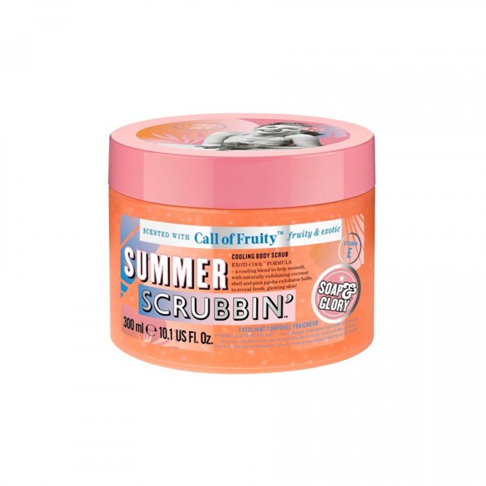 Transport yourself somewhere more exotic with the tantalizingly tropical aroma of CALL OF FRUITY Summer Scrubbin Cooling Body Scrub– enriched with pink jojoba buffing balls and naturally exfoliating coconut shell to re | Veela Beauty | فييلا بيوتي