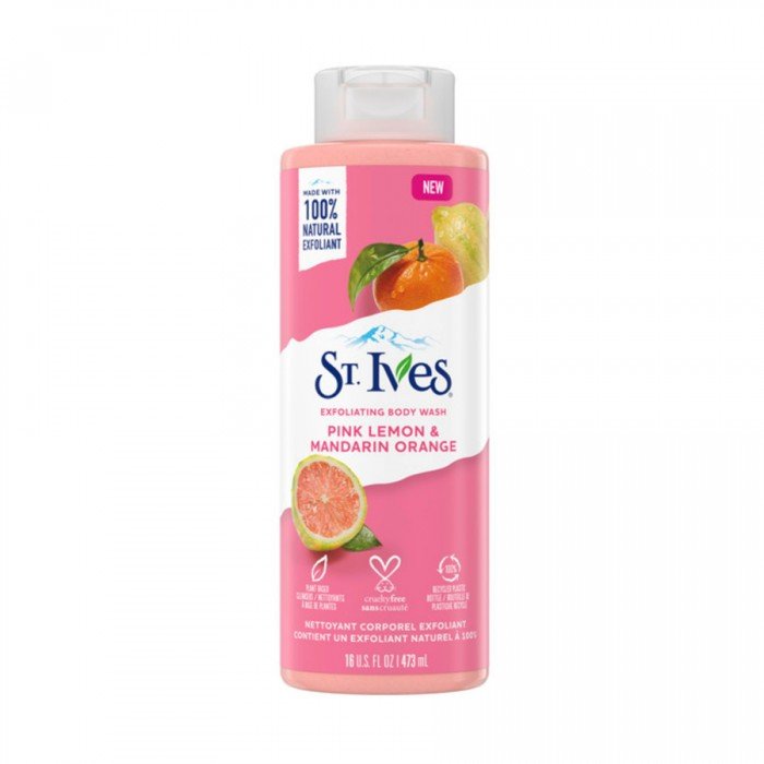 St.Ives Exfoliating Body Wash Pink Lemon & Mandarin Orange 473ml Glow from head to toe! Made with 100% natural lemon peel and citrus extracts, and 100% natural walnut shell powder, our exfoliating body wash purifies and | Veela Beauty St | فييلا بيوتي