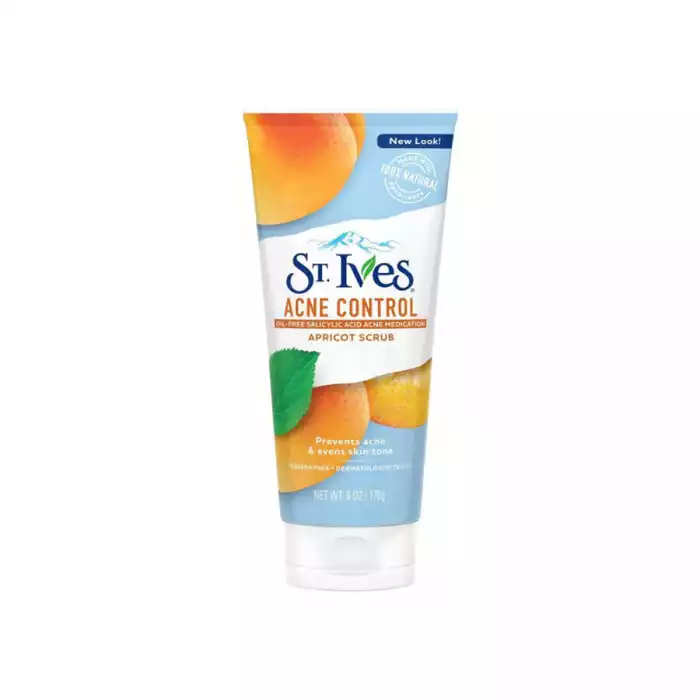 St. Ives Apricot Acne Control Face Scrub contains 100% natural walnut shell powder to deeply exfoliate for glowing skin. The 2% salicylic acid in this scrub helps prevent acne and can also help tackle maskne (acne cau | Veela Beauty St | فييلا بيوتي