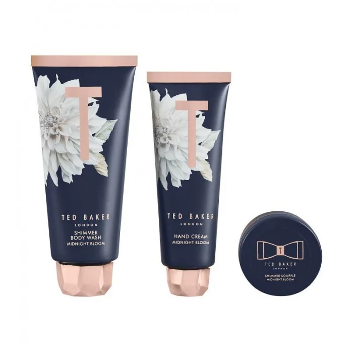 Ted Baker Harmony Bliss Set. This love-forever Toiletries Bag holds everything a girl needs for traveling in splendor. Including a Midnight Bloom Shimmer Body Wash, Shimmer Soufflé and Hand Cream delicately blended with | Veela Beauty Ted Baker Harmony Bliss Set | فييلا بيوتي