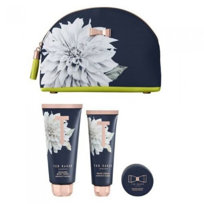 Ted Baker Harmony Bliss Set. This love-forever Toiletries Bag holds everything a girl needs for traveling in splendor. Including a Midnight Bloom Shimmer Body Wash, Shimmer Soufflé and Hand Cream delicately blended with | Veela Beauty Ted Baker Harmony Bliss Set | فييلا بيوتي