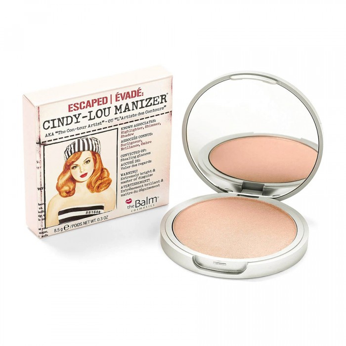 A threeinone pressed powder Works as a smart eye shadow, beautiful blush & subtle highlighter Provides a light reflecting peachy pink hue Adds a splash of color to cheeks & a hint of shimmer to lids while accentuating fa | Veela Beauty The Balm Manizer Bronzer Cindy-Lou,it has a creamy texture