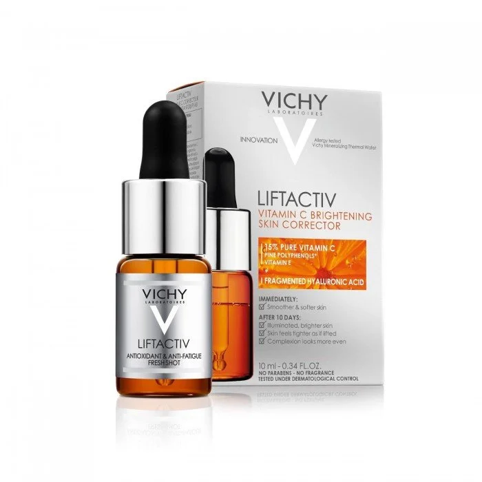 Vichy LiftActiv Vitamin C Serum 10 ml
A dermatologist-grade Vitamin C serum that combines 15% Pure Vitamin C and Hyaluronic Acid for brighter and firmer skin in just 10 days. LiftActiv Vitamin C Serum is pure yet potent | Veela Beauty Vichy LiftActiv Vitamin C Serum 10 ml
A dermatologist-grade
