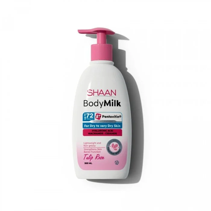 Shaan Body Milk Tulip Rose 300ML
Description:Shaan Body Milk Tulip Rose is a deeply hydrating body lotion specially formulated