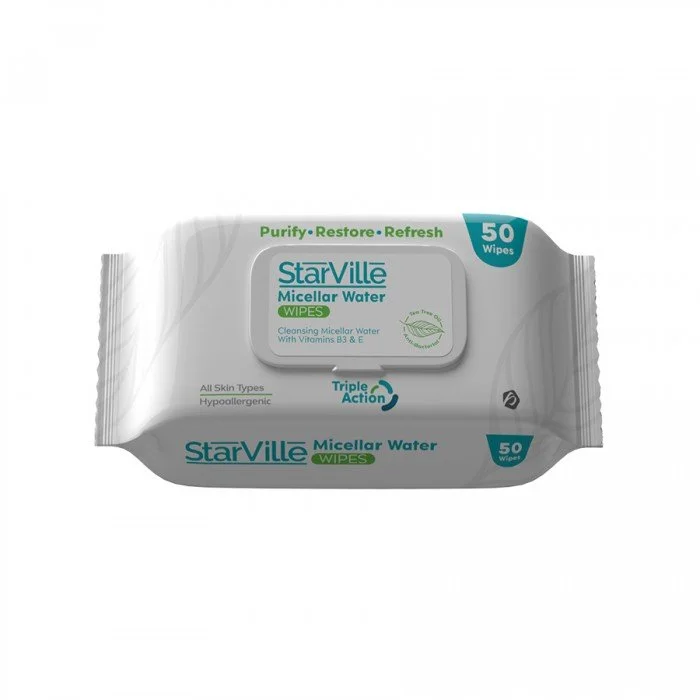 StarVille Micellar Water Wipes 50
Product Overview: Starville Micellar Water Wipes gently and effectively remove makeup and